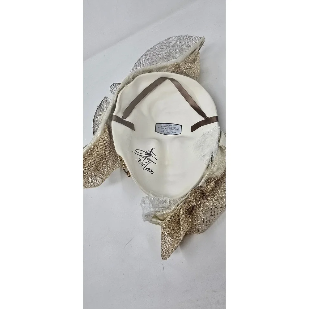 Vtg Unique Creations decorated porcelain lady face mask wall hanging venetian